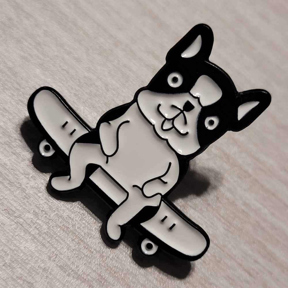 French Bulldog Sitting On A Skateboard Enamel Pin - Picture 8 of 8